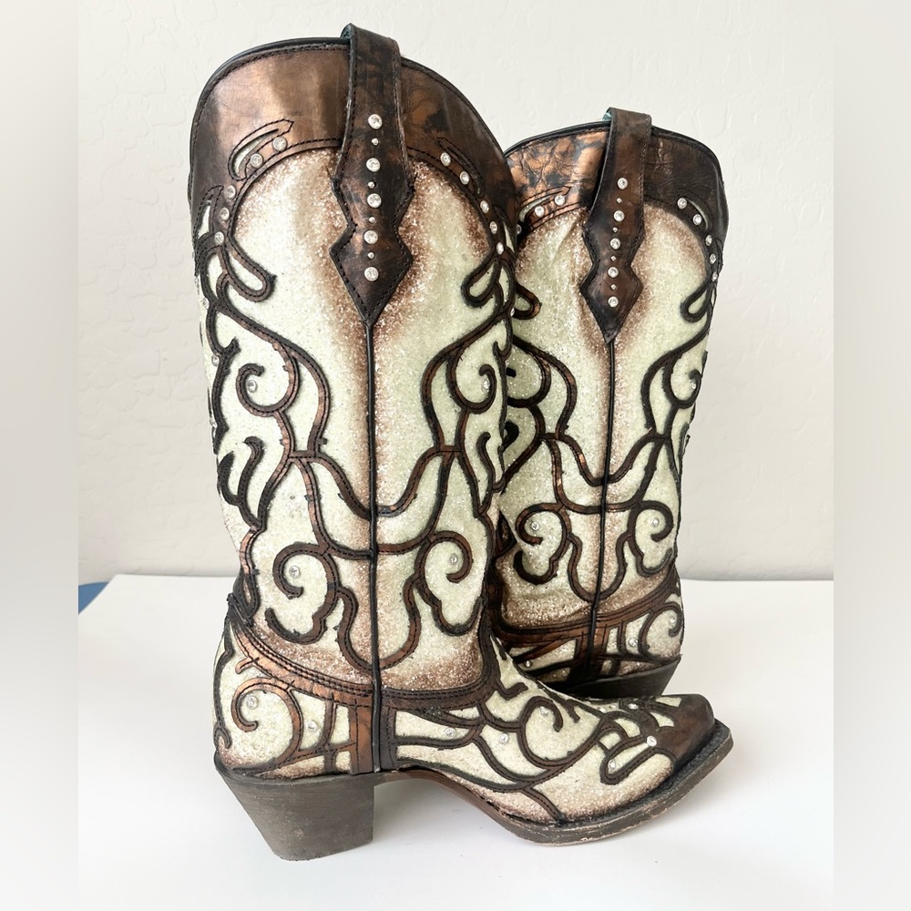 Corral glitter western boots bronze snip toe 9 - Picture 3 of 14